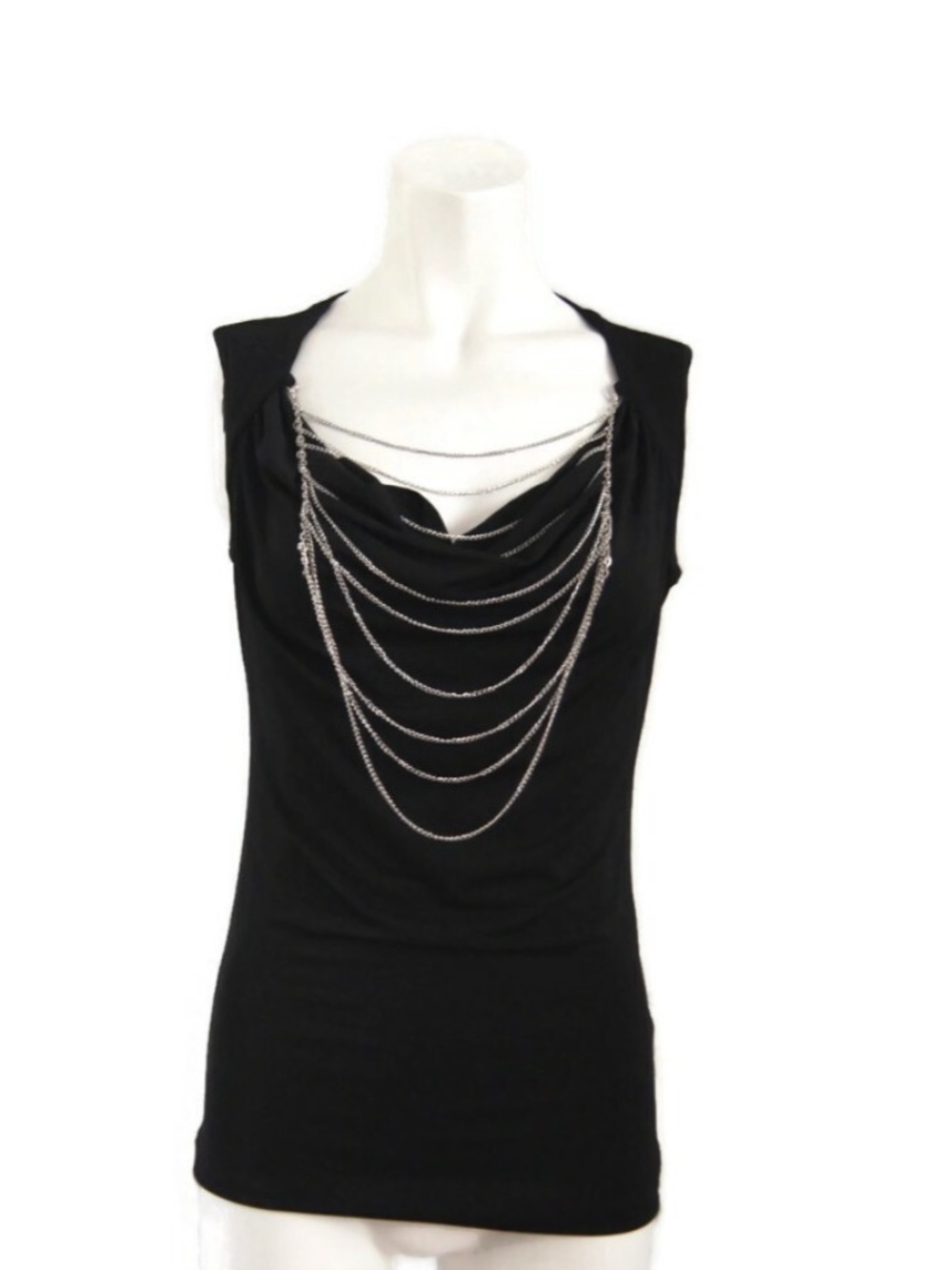 Sele Black Sleeveless Top With Built In Necklace (Removable) NWOT